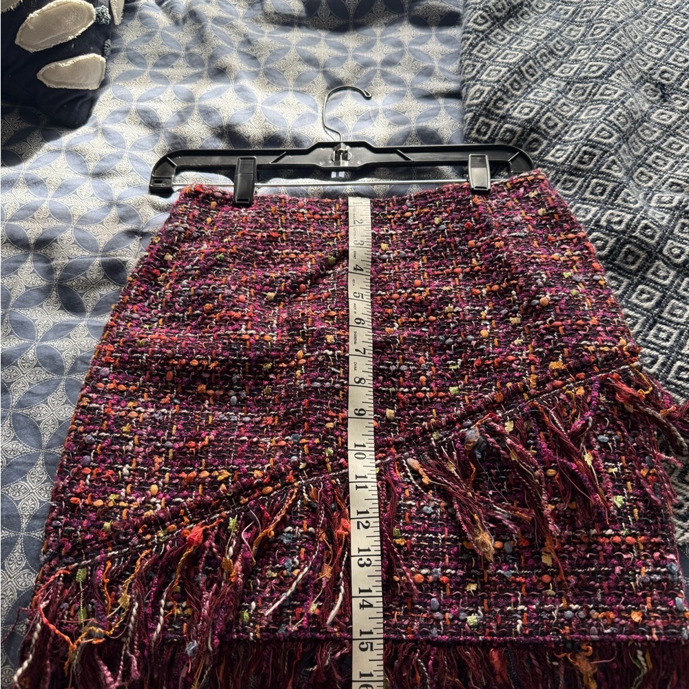 Zara Asymmetrical Tweed Skirt with Fringe - Multicolor - Picture 6 of 6